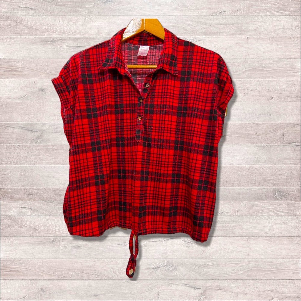 NWOT Sz 3XG(21) No Boundaries plaid no sleeves half button down collar shirt